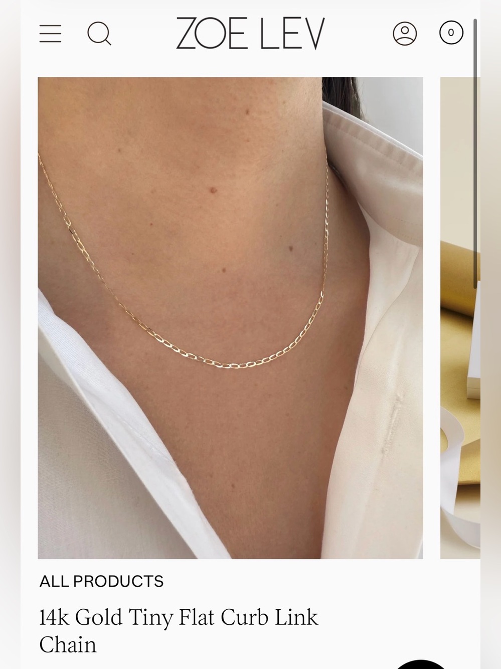 Zoe Lev 14k Gold Tiny Flat Curb Link Necklace 16 inch